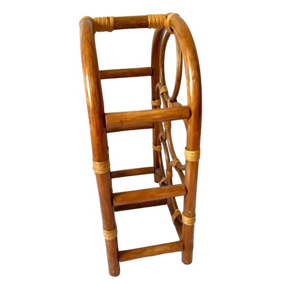 Vintage Mid Century Bamboo Wooden Arch Boho Rattan Wine Bottle Rack - Picture 5 of 6